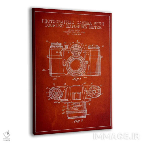 تابلو نقشهٔ ثبت اختراع دوربین (طرح قرمز) اثر پیکسل کهنه (استودیو/نام هنری) - نمای پرسپکتیو محصول
