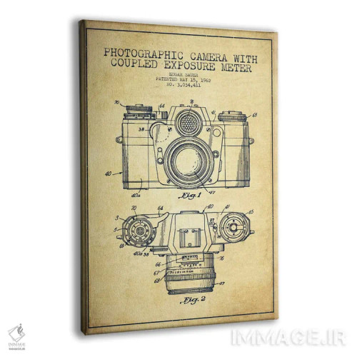 تابلو نقشهٔ ثبت اختراع دوربین (طرح وینتیج) اثر پیکسل کهنه (استودیو/نام هنری) - نمای پرسپکتیو محصول