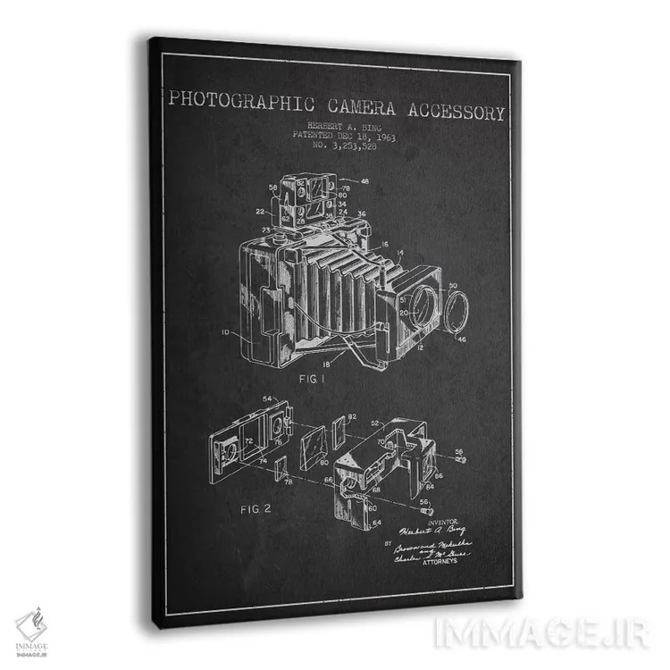 تابلو نقشهٔ ثبت اختراع دوربین (طرح زغالی) اثر پیکسل کهنه (استودیو/نام هنری) - نمای پرسپکتیو محصول