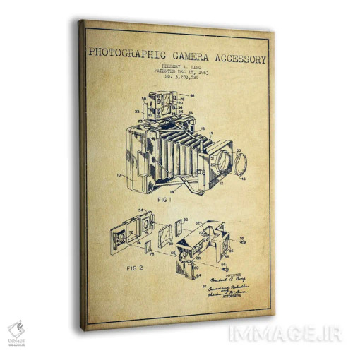 تابلو نقشهٔ ثبت اختراع دوربین (طرح وینتیج) اثر پیکسل کهنه (استودیو/نام هنری) - نمای پرسپکتیو محصول