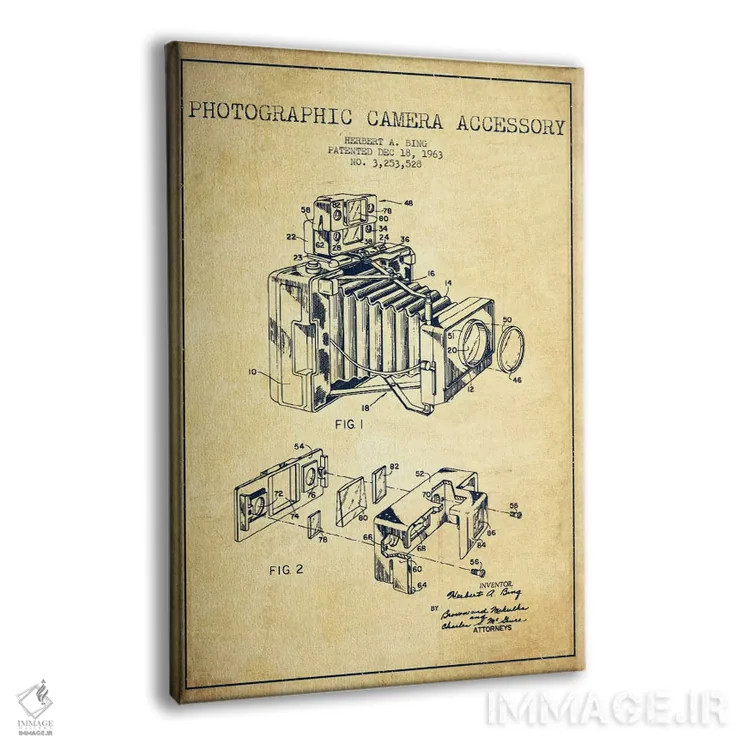 تابلو نقشهٔ ثبت اختراع دوربین (طرح وینتیج) اثر پیکسل کهنه (استودیو/نام هنری) - نمای پرسپکتیو محصول