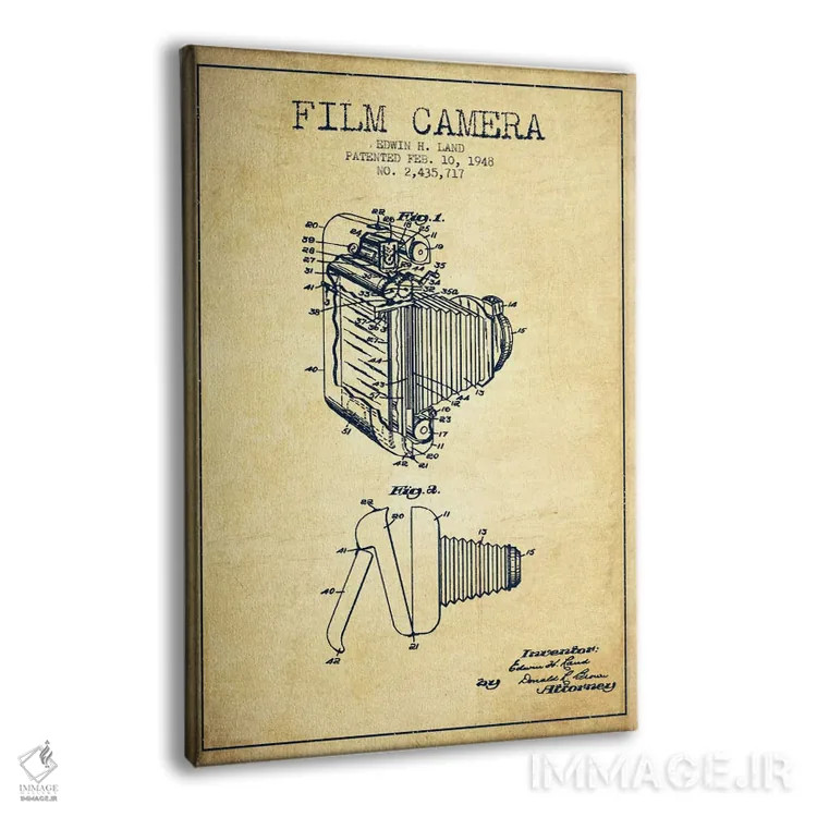 تابلو نقشهٔ ثبت اختراع دوربین (طرح وینتیج) اثر پیکسل کهنه (استودیو/نام هنری) - نمای پرسپکتیو محصول
