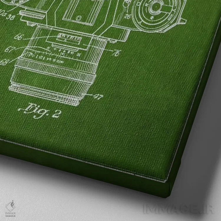 تابلو نقشهٔ ثبت اختراع دوربین (طرح سبز) اثر پیکسل کهنه (استودیو/نام هنری) - نمای نزدیک بافت بوم