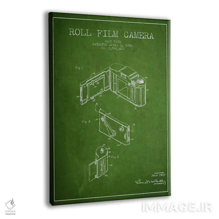 تابلو نقشهٔ اختراع دوربین (سبز) اثر پیکسل کهنه (استودیو/نام هنری) - نمای پرسپکتیو محصول