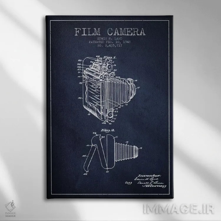 تابلو نقشهٔ ثبت اختراع دوربین (طرح سرمهای) اثر پیکسل کهنه (استودیو/نام هنری) - نمای روبهرو روی دیوار