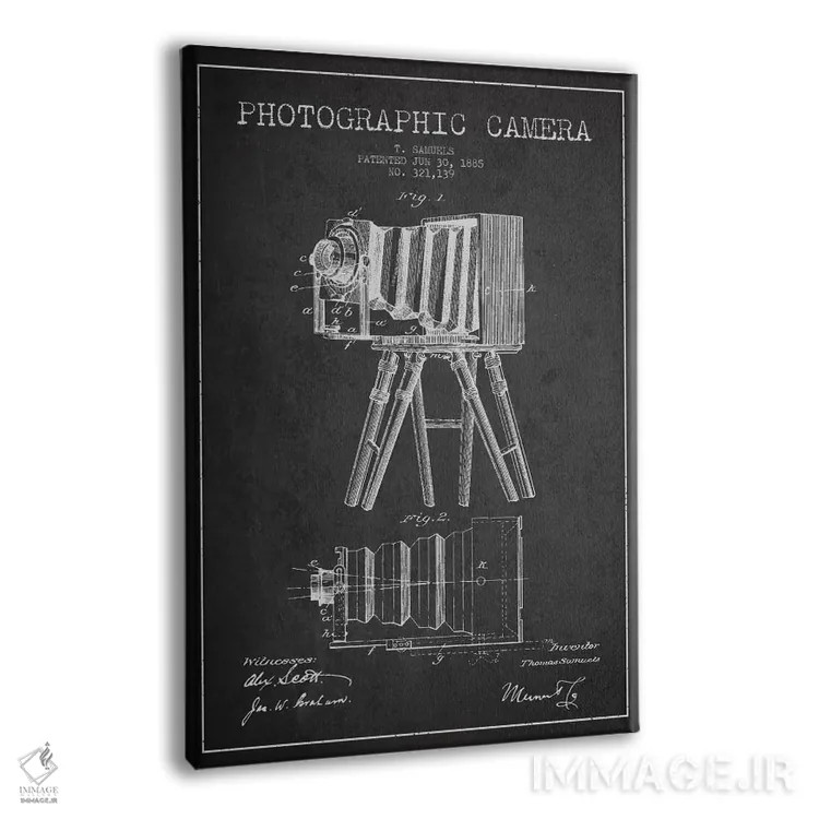 تابلو نقشهٔ اختراع دوربین (ذغالی) اثر پیکسل کهنه (استودیو/نام هنری) - نمای پرسپکتیو محصول
