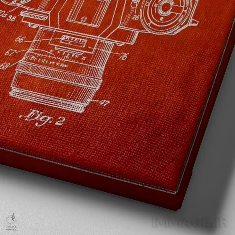 تابلو نقشهٔ ثبت اختراع دوربین (طرح قرمز) اثر پیکسل کهنه (استودیو/نام هنری) - نمای نزدیک بافت بوم