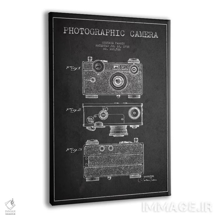 تابلو نقشهٔ اختراع دوربین (ذغالی) اثر پیکسل کهنه (استودیو/نام هنری) - نمای پرسپکتیو محصول