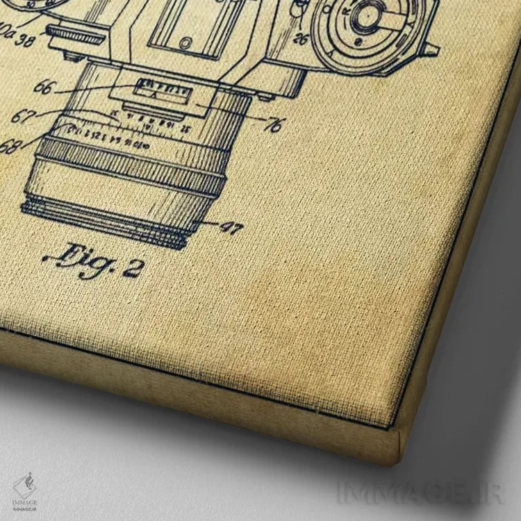 تابلو نقشهٔ ثبت اختراع دوربین (طرح وینتیج) اثر پیکسل کهنه (استودیو/نام هنری) - نمای نزدیک بافت بوم
