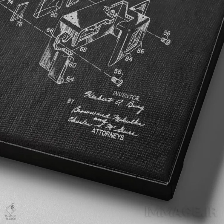 تابلو نقشهٔ ثبت اختراع دوربین (طرح زغالی) اثر پیکسل کهنه (استودیو/نام هنری) - نمای نزدیک بافت بوم