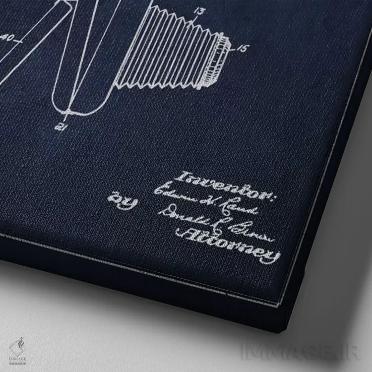 تابلو نقشهٔ ثبت اختراع دوربین (طرح سرمهای) اثر پیکسل کهنه (استودیو/نام هنری) - نمای نزدیک بافت بوم