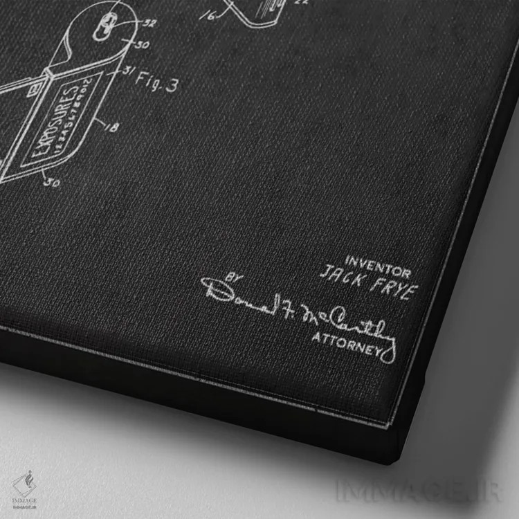 تابلو نقشهٔ اختراع دوربین (ذغالی) اثر پیکسل کهنه (استودیو/نام هنری) - نمای نزدیک بافت بوم