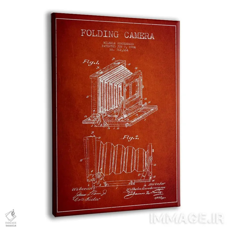 تابلو نقشهٔ اختراع دوربین (قرمز) اثر پیکسل کهنه (استودیو/نام هنری) - نمای پرسپکتیو محصول