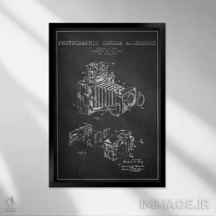 تابلو نقشهٔ ثبت اختراع دوربین (طرح زغالی) اثر پیکسل کهنه (استودیو/نام هنری) - نمای قابدار مشکی