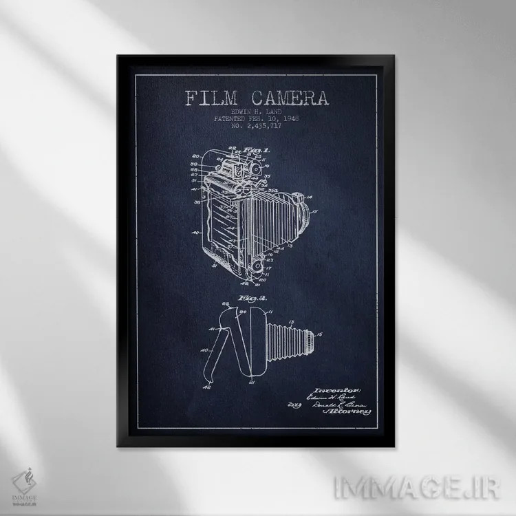 تابلو نقشهٔ ثبت اختراع دوربین (طرح سرمهای) اثر پیکسل کهنه (استودیو/نام هنری) - نمای قابدار مشکی