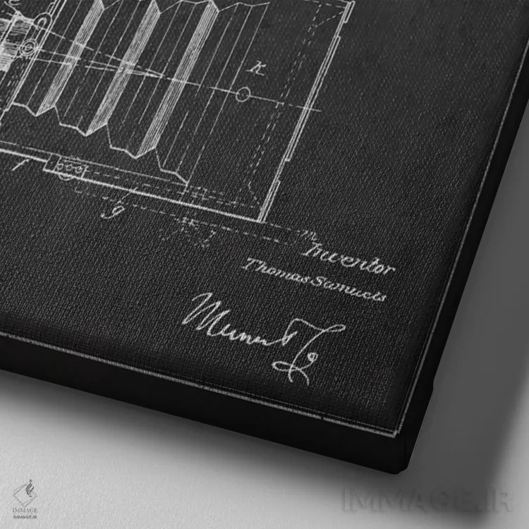 تابلو نقشهٔ اختراع دوربین (ذغالی) اثر پیکسل کهنه (استودیو/نام هنری) - نمای نزدیک بافت بوم