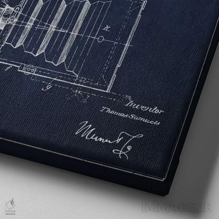 تابلو نقشهٔ اختراع دوربین (سرمهای) اثر پیکسل کهنه (استودیو/نام هنری) - نمای نزدیک بافت بوم