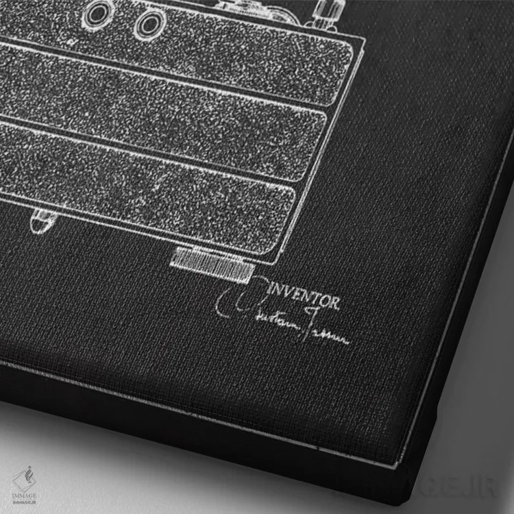 تابلو نقشهٔ اختراع دوربین (ذغالی) اثر پیکسل کهنه (استودیو/نام هنری) - نمای نزدیک بافت بوم