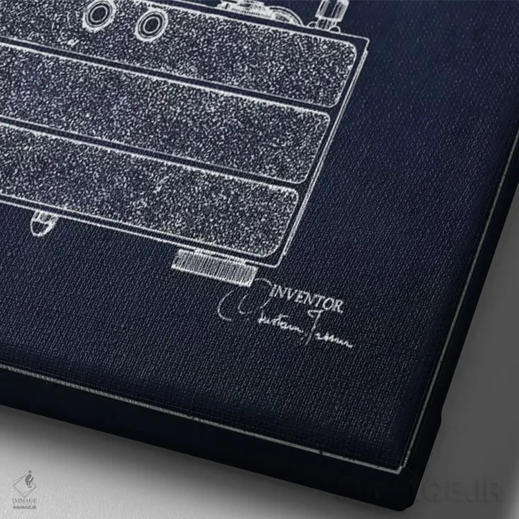 تابلو نقشهٔ اختراع دوربین (سرمهای) اثر پیکسل کهنه (استودیو/نام هنری) - نمای نزدیک بافت بوم