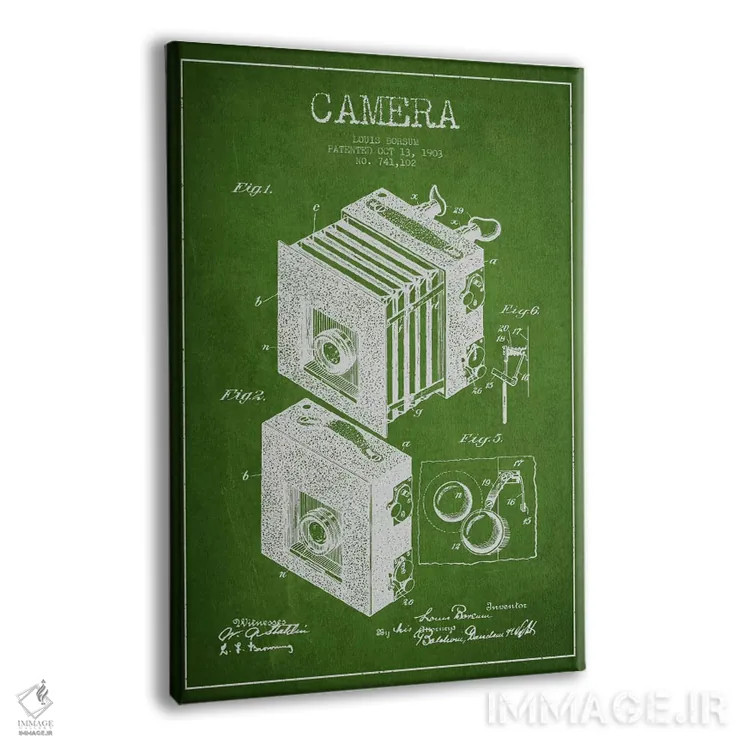 تابلو نقشهٔ اختراع دوربین (سبز) اثر پیکسل کهنه (استودیو/نام هنری) - نمای پرسپکتیو محصول