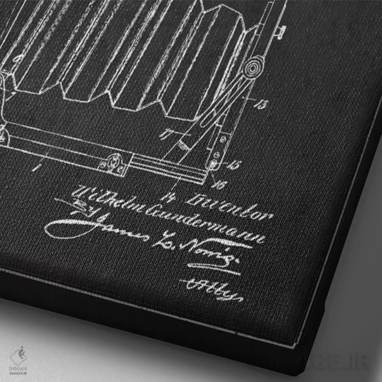 تابلو نقشهٔ اختراع دوربین (ذغالی) اثر پیکسل کهنه (استودیو/نام هنری) - نمای نزدیک بافت بوم