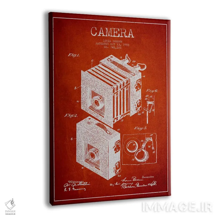 تابلو نقشهٔ اختراع دوربین (قرمز) اثر پیکسل کهنه (استودیو/نام هنری) - نمای پرسپکتیو محصول