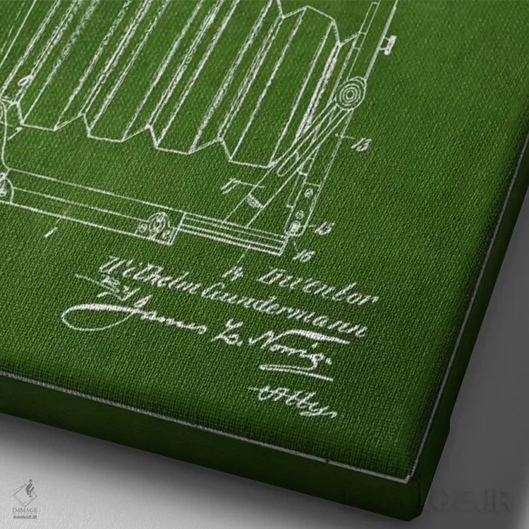تابلو نقشهٔ اختراع دوربین (سبز) اثر پیکسل کهنه (استودیو/نام هنری) - نمای نزدیک بافت بوم