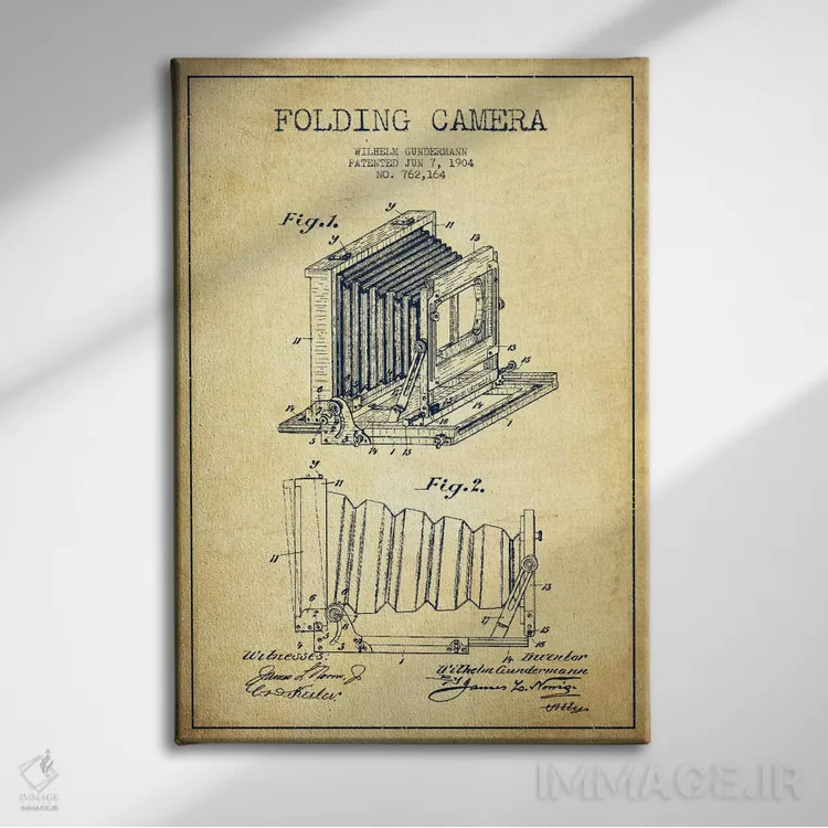 تابلو نقشهٔ اختراع دوربین (قدیمی) اثر پیکسل کهنه (استودیو/نام هنری) - نمای روبهرو روی دیوار