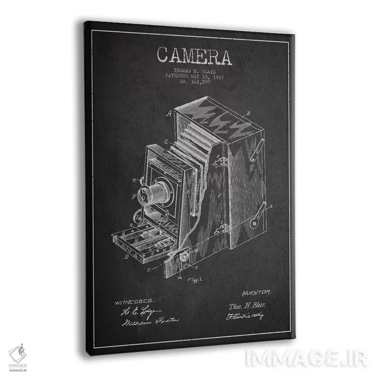 تابلو نقشهٔ اختراع دوربین (ذغالی) اثر پیکسل کهنه (استودیو/نام هنری) - نمای پرسپکتیو محصول