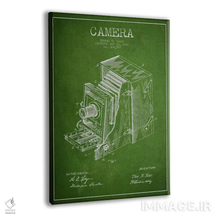 تابلو نقشهٔ اختراع دوربین (سبز) اثر پیکسل کهنه (استودیو/نام هنری) - نمای پرسپکتیو محصول