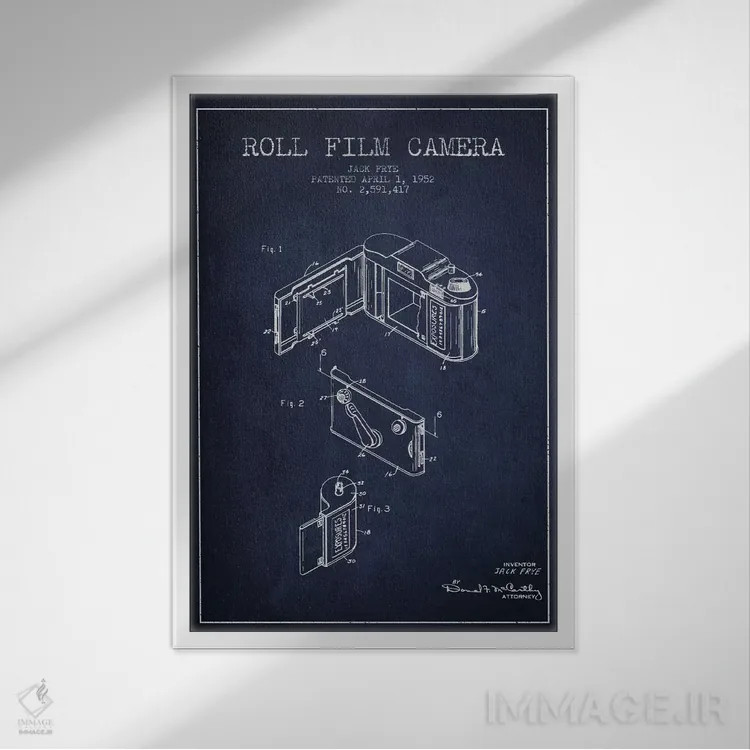 تابلو نقشهٔ اختراع دوربین (سرمهای) اثر پیکسل کهنه (استودیو/نام هنری) - نمای قابدار سفید