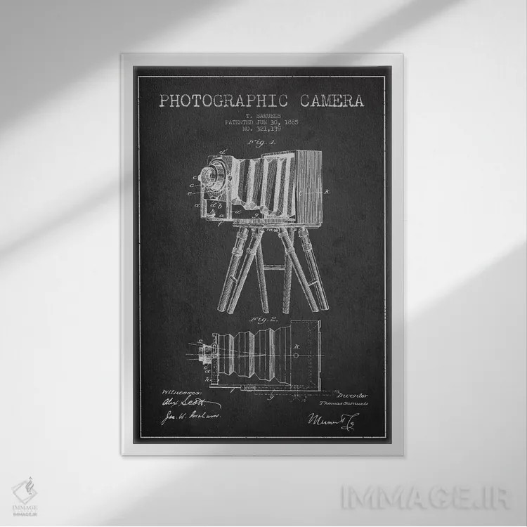 تابلو نقشهٔ اختراع دوربین (ذغالی) اثر پیکسل کهنه (استودیو/نام هنری) - نمای قابدار سفید