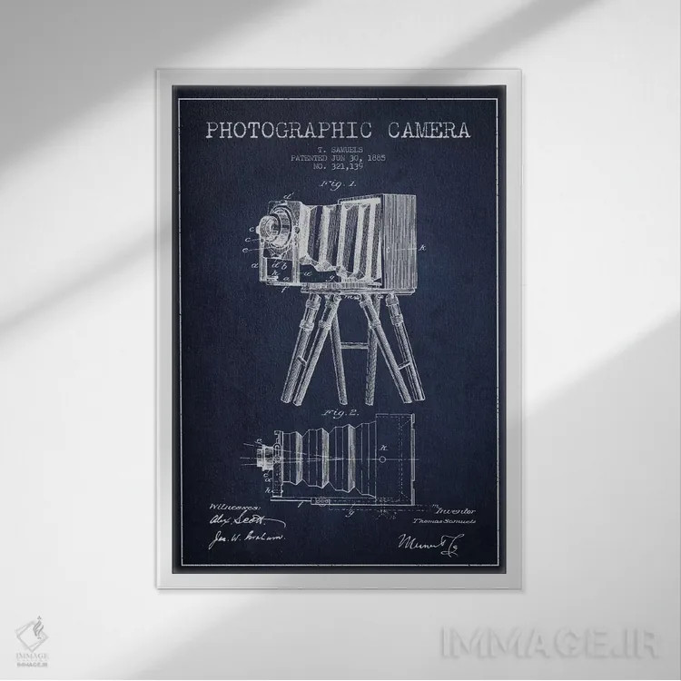 تابلو نقشهٔ اختراع دوربین (سرمهای) اثر پیکسل کهنه (استودیو/نام هنری) - نمای قابدار سفید