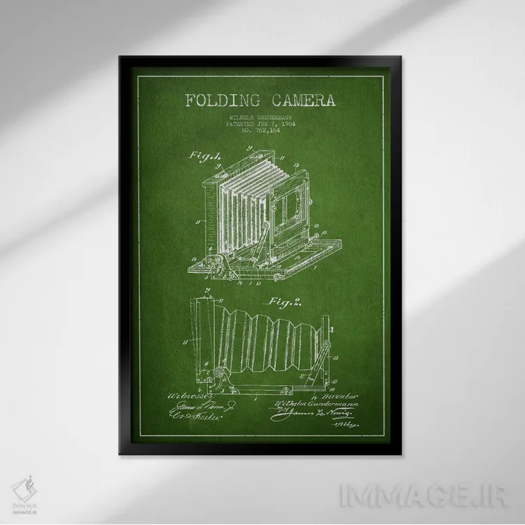 تابلو نقشهٔ اختراع دوربین (سبز) اثر پیکسل کهنه (استودیو/نام هنری) - نمای قابدار مشکی