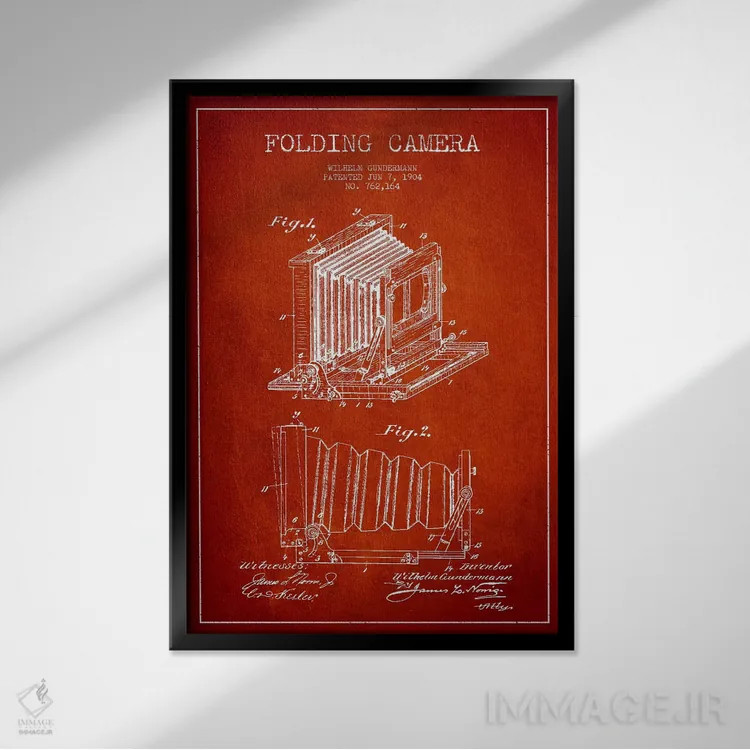 تابلو نقشهٔ اختراع دوربین (قرمز) اثر پیکسل کهنه (استودیو/نام هنری) - نمای قابدار مشکی