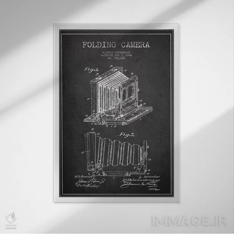 تابلو نقشهٔ اختراع دوربین (ذغالی) اثر پیکسل کهنه (استودیو/نام هنری) - نمای قابدار سفید