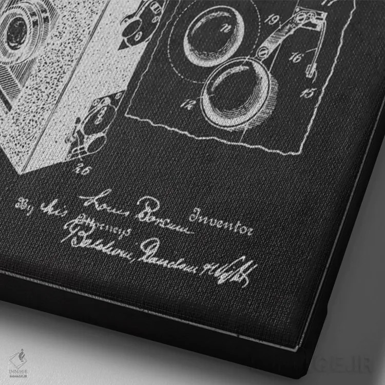 تابلو نقشهٔ اختراع دوربین (ذغالی) اثر پیکسل کهنه (استودیو/نام هنری) - نمای نزدیک بافت بوم