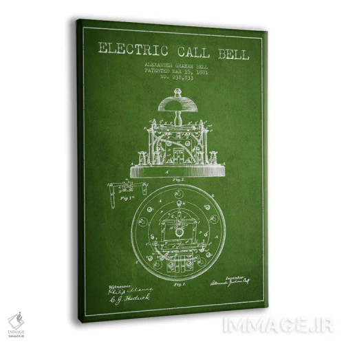 تابلو نقشهٔ اختراع زنگ برقی (سبز) اثر پیکسل کهنه (استودیو/نام هنری) - نمای پرسپکتیو محصول