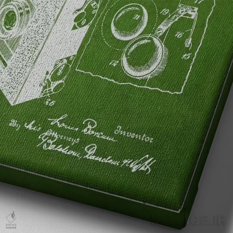 تابلو نقشهٔ اختراع دوربین (سبز) اثر پیکسل کهنه (استودیو/نام هنری) - نمای نزدیک بافت بوم