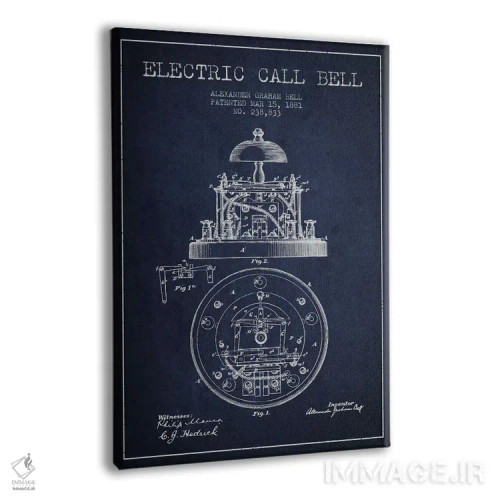 تابلو نقشهٔ اختراع زنگ برقی (سرمهای) اثر پیکسل کهنه (استودیو/نام هنری) - نمای پرسپکتیو محصول