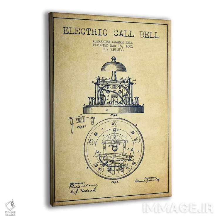 تابلو نقشهٔ اختراع زنگ برقی (قدیمی) اثر پیکسل کهنه (استودیو/نام هنری) - نمای پرسپکتیو محصول