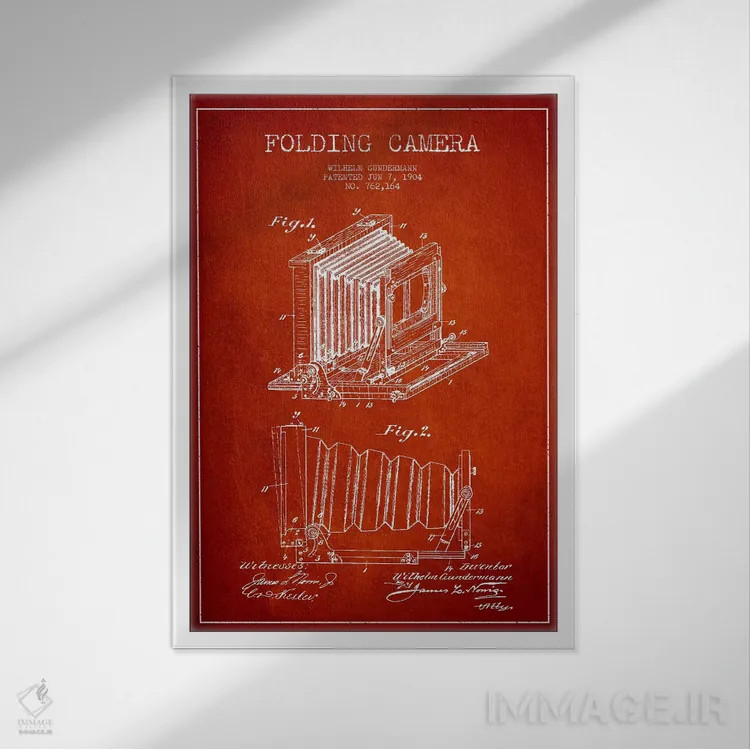 تابلو نقشهٔ اختراع دوربین (قرمز) اثر پیکسل کهنه (استودیو/نام هنری) - نمای قابدار سفید