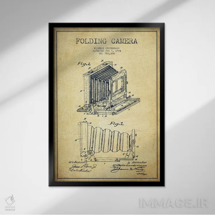 تابلو نقشهٔ اختراع دوربین (قدیمی) اثر پیکسل کهنه (استودیو/نام هنری) - نمای قابدار مشکی