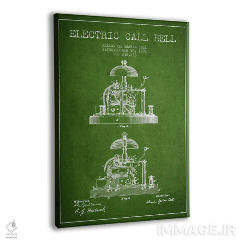 تابلو نقشهٔ اختراع زنگ الکس برقی (سبز) اثر پیکسل کهنه (استودیو/نام هنری) - نمای پرسپکتیو محصول