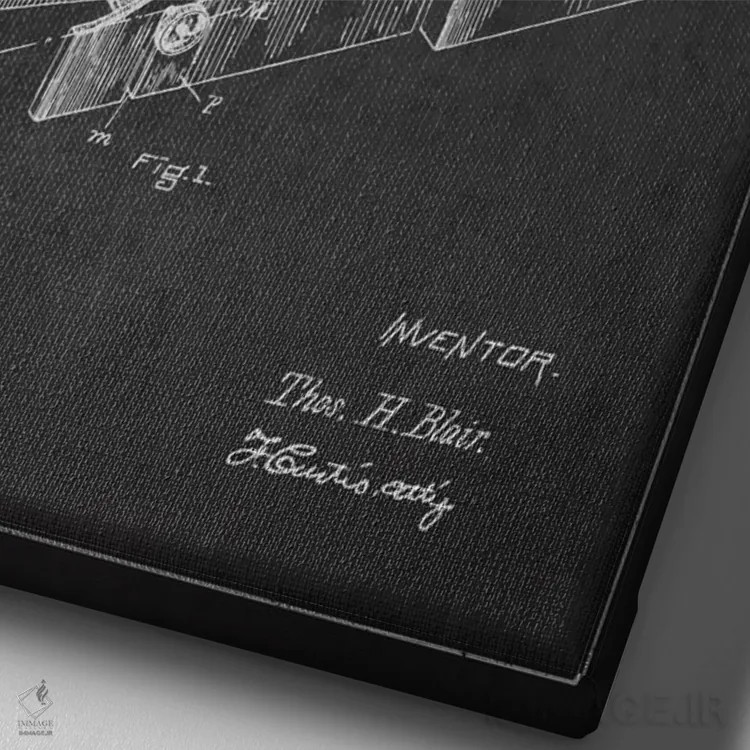 تابلو نقشهٔ اختراع دوربین (ذغالی) اثر پیکسل کهنه (استودیو/نام هنری) - نمای نزدیک بافت بوم