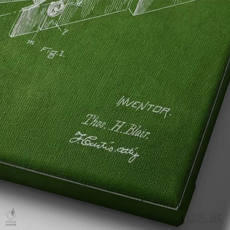 تابلو نقشهٔ اختراع دوربین (سبز) اثر پیکسل کهنه (استودیو/نام هنری) - نمای نزدیک بافت بوم