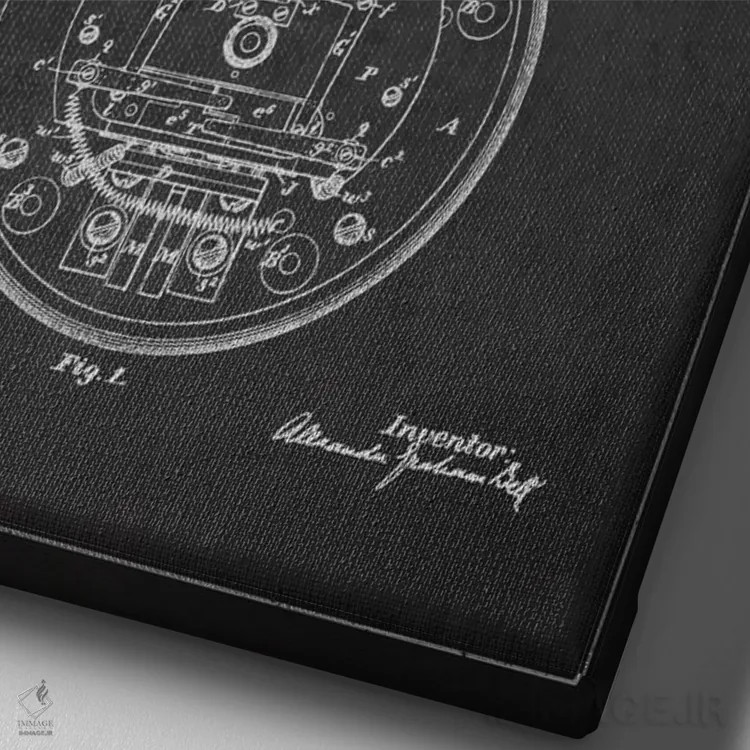 تابلو نقشهٔ اختراع زنگ برقی (ذغالی) اثر پیکسل کهنه (استودیو/نام هنری) - نمای نزدیک بافت بوم