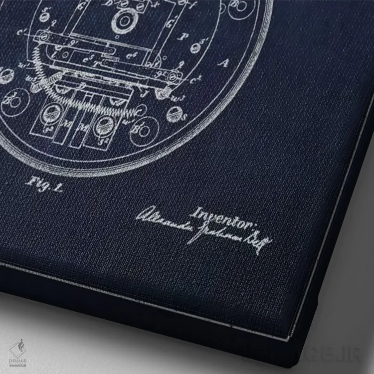 تابلو نقشهٔ اختراع زنگ برقی (سرمهای) اثر پیکسل کهنه (استودیو/نام هنری) - نمای نزدیک بافت بوم