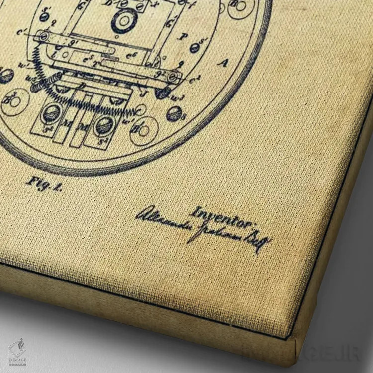 تابلو نقشهٔ اختراع زنگ برقی (قدیمی) اثر پیکسل کهنه (استودیو/نام هنری) - نمای نزدیک بافت بوم