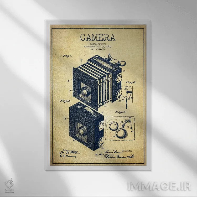 تابلو نقشهٔ اختراع دوربین (قدیمی) اثر پیکسل کهنه (استودیو/نام هنری) - نمای قابدار سفید